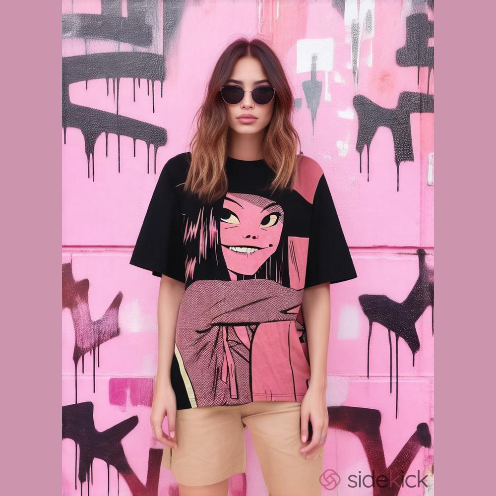 G Foot Gorillaz Graphic T Shirt Pink Black Small